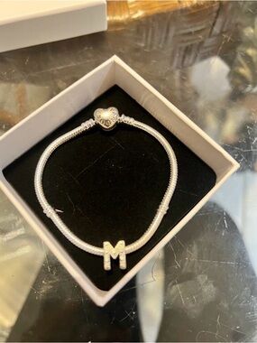 Pandora Silver Snake Chain Bracelet with Heart Clasp